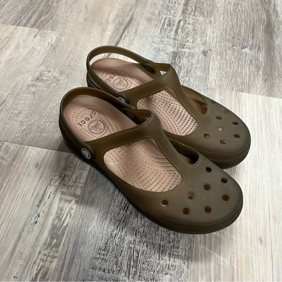 Crocs Sandals Clogs Womens Size 8 Carlie Mary Jane T Strap Translucent Green - Picture 4 of 8